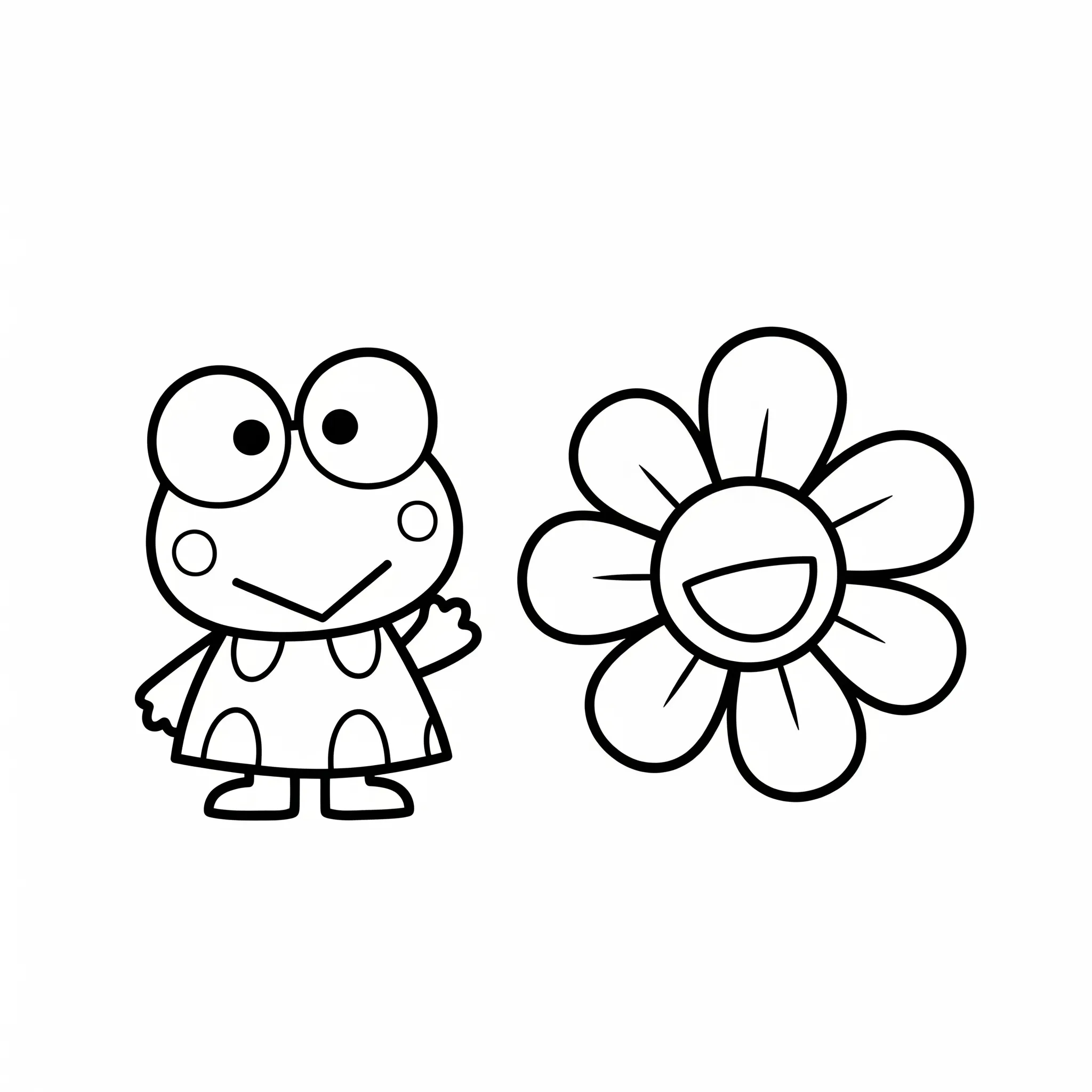 imprimer coloriage Keroppi et une fleur