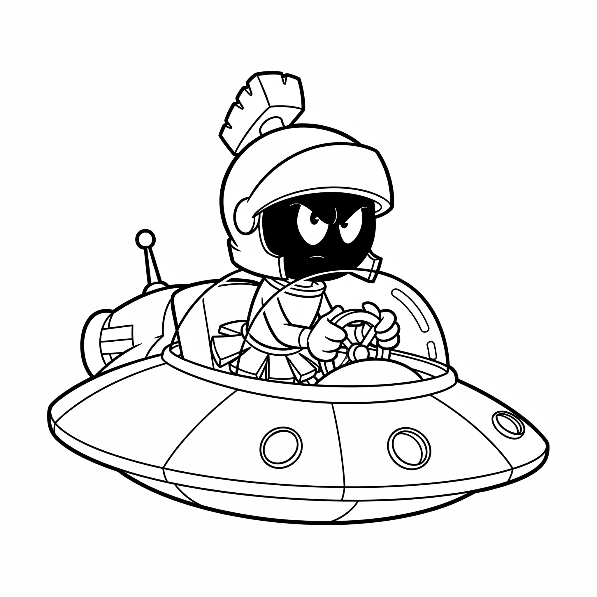 coloriage Marvin le Martien dans son vaisseau spatial à imprimer kawaii