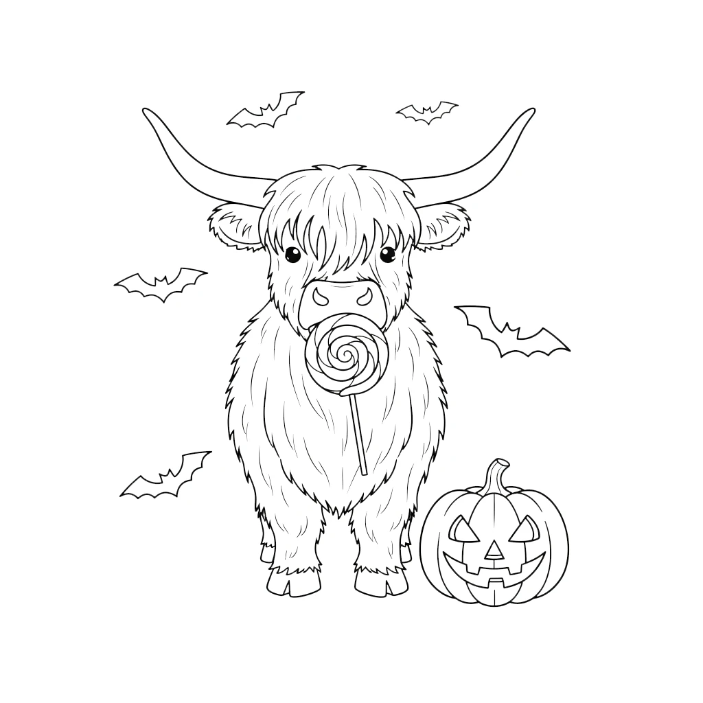 coloriage Vache des Highlands d’Halloween a dessiner en ligne 1
