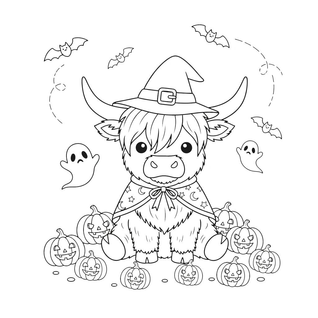 coloriage Vache des Highlands d’Halloween de pour enfants