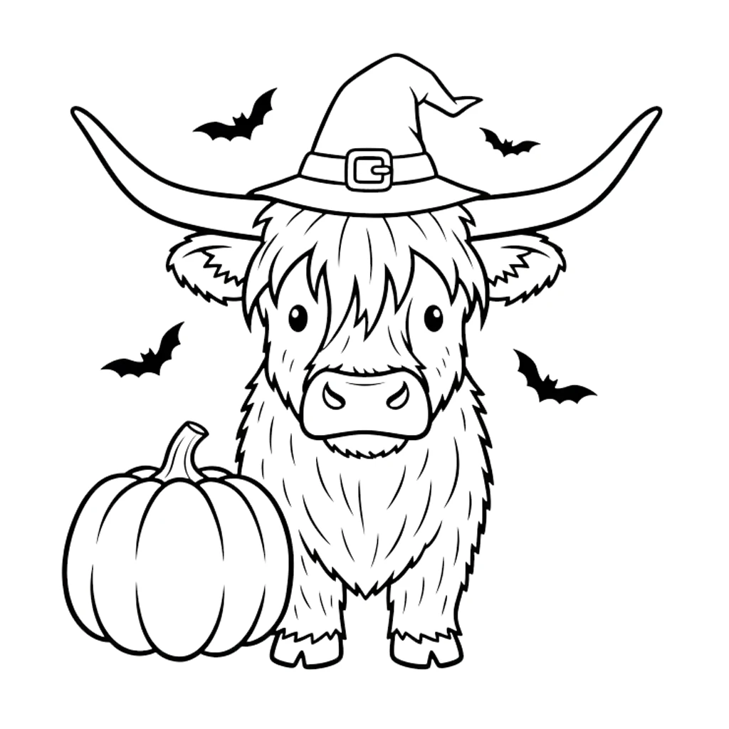 coloriage Vache des Highlands d’Halloween à imprimer gratuitement pdf