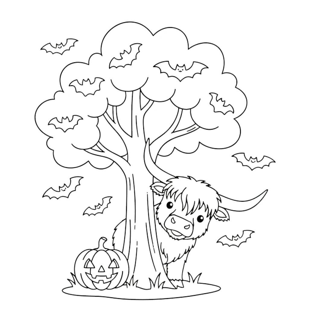 coloriage Vache des Highlands d’Halloween pour bebe a imprimer