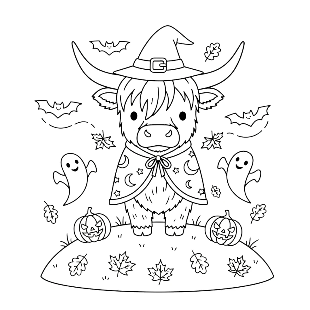 coloriage Vache des Highlands d’Halloween de pour enfants 1