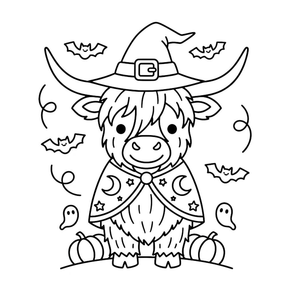 coloriage Vache des Highlands d’Halloween a dessiner en ligne 2