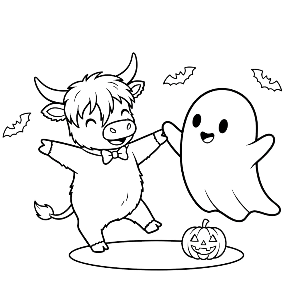 coloriage Vache des Highlands d’Halloween à imprimer pour enfant de 6 ans