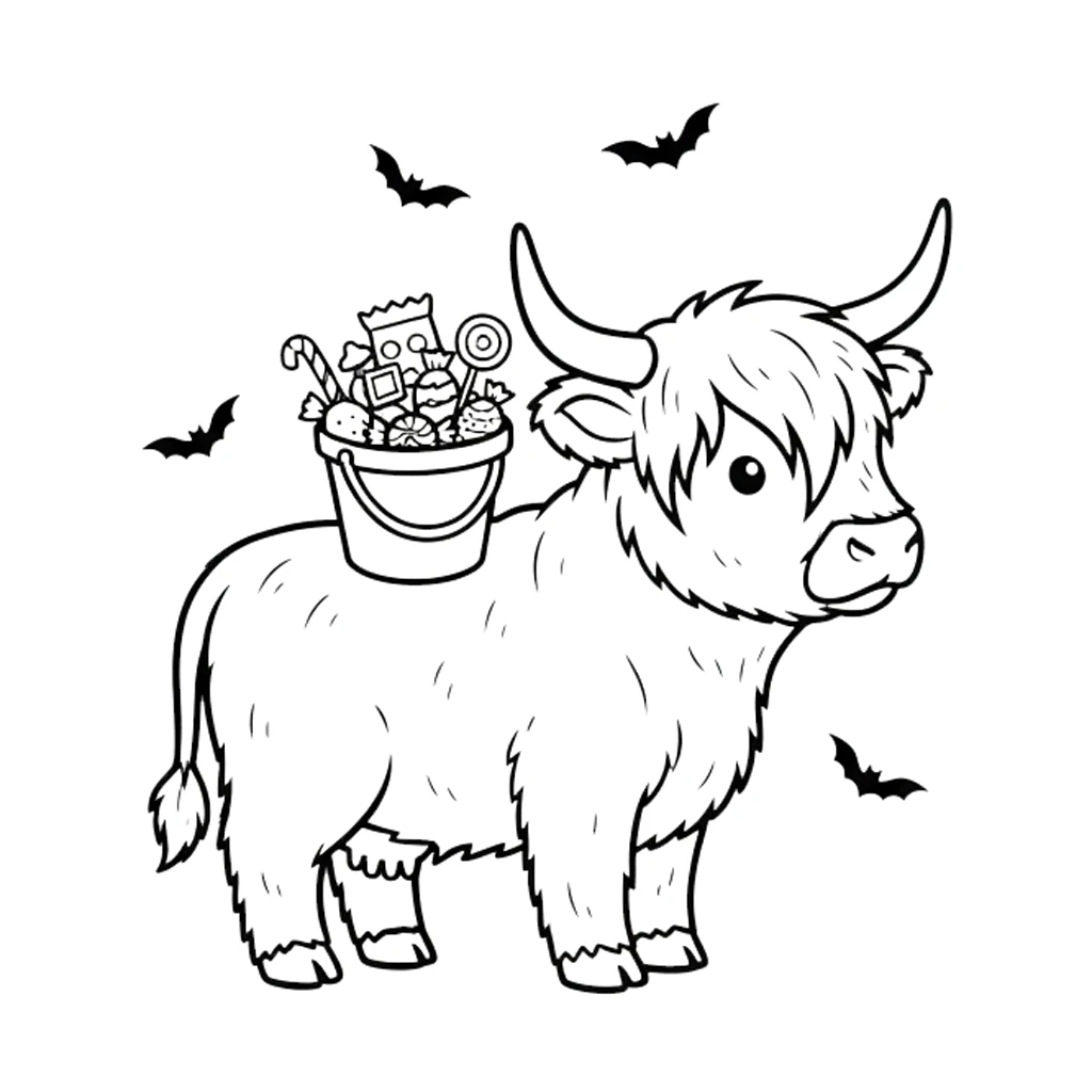 coloriage Vache des Highlands d’Halloween gratuit a imprimer