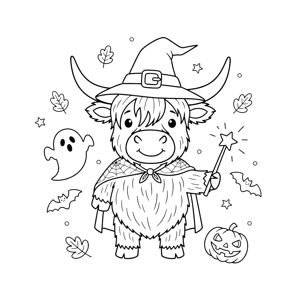 coloriage Vache des Highlands d’Halloween a dessiner en ligne