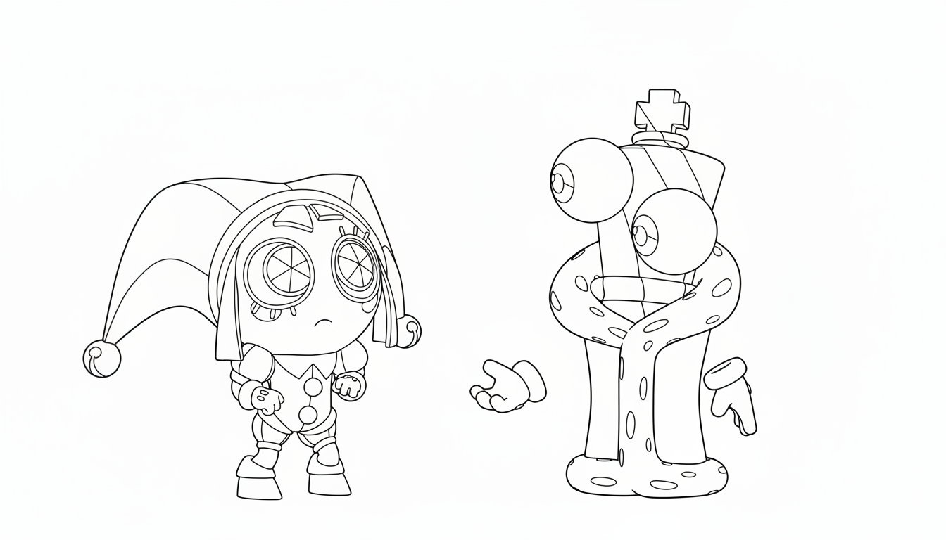 coloriage Pomni update pour enfant de 3 ans