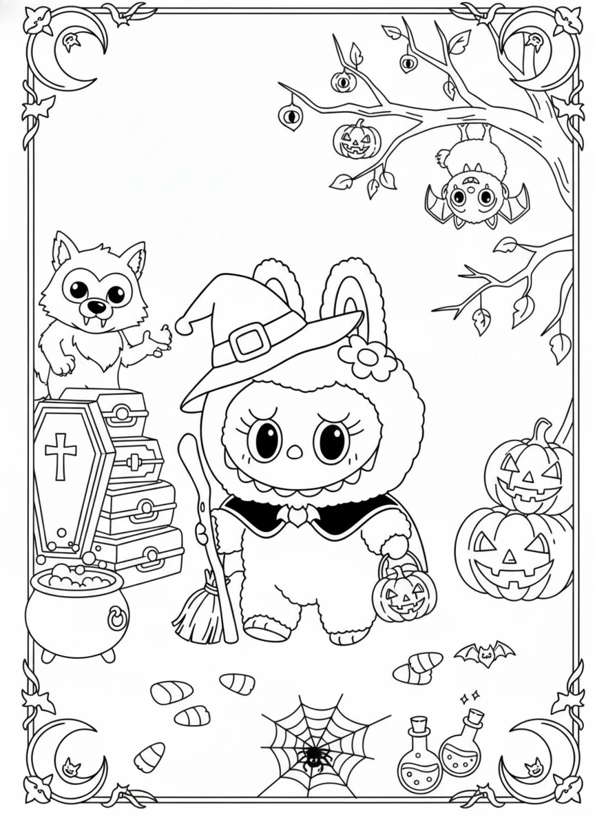 coloriage Labubu Halloween pour primaire