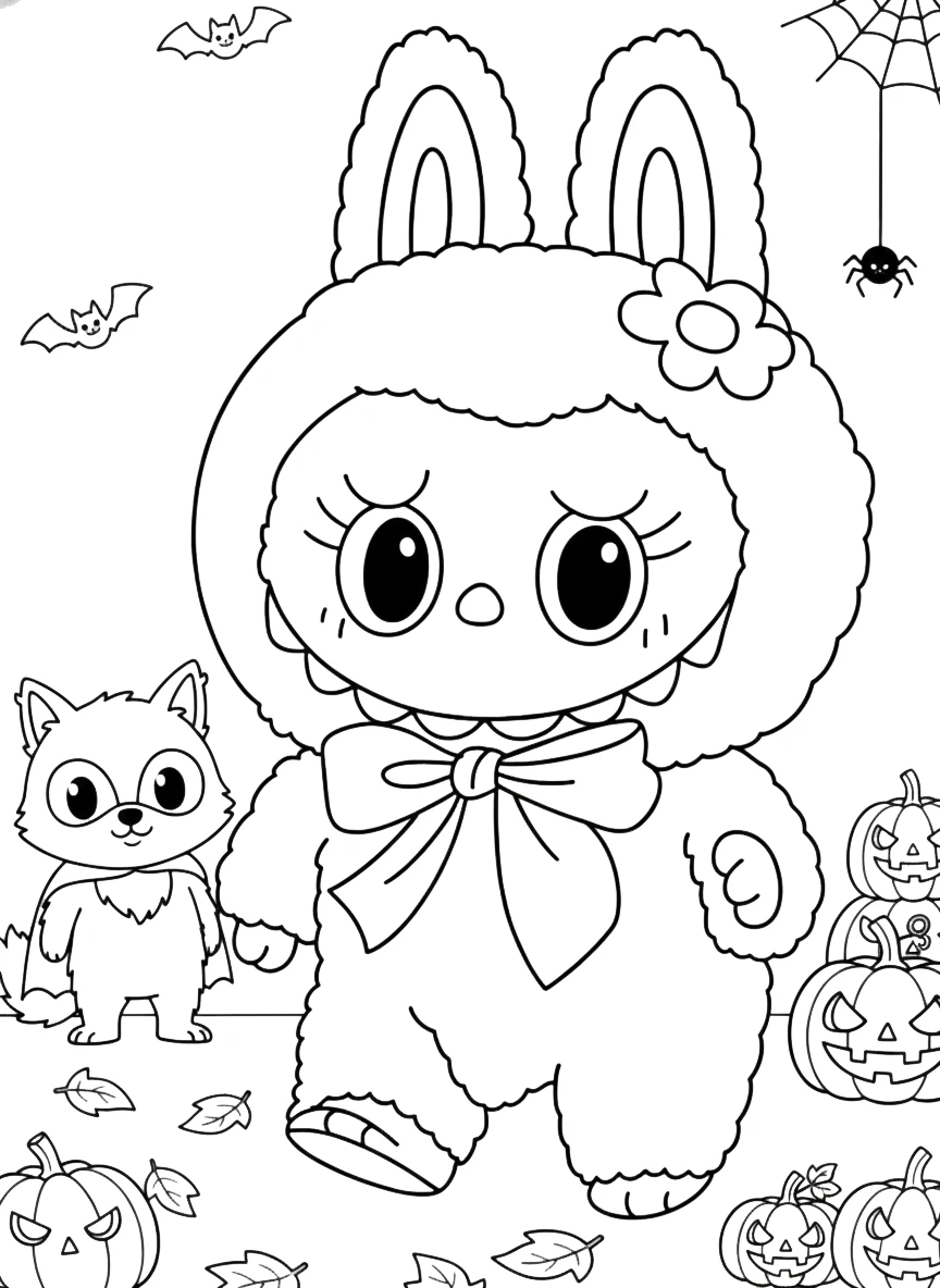 coloriage Labubu Halloween à imprimer pour enfant de 6 ans