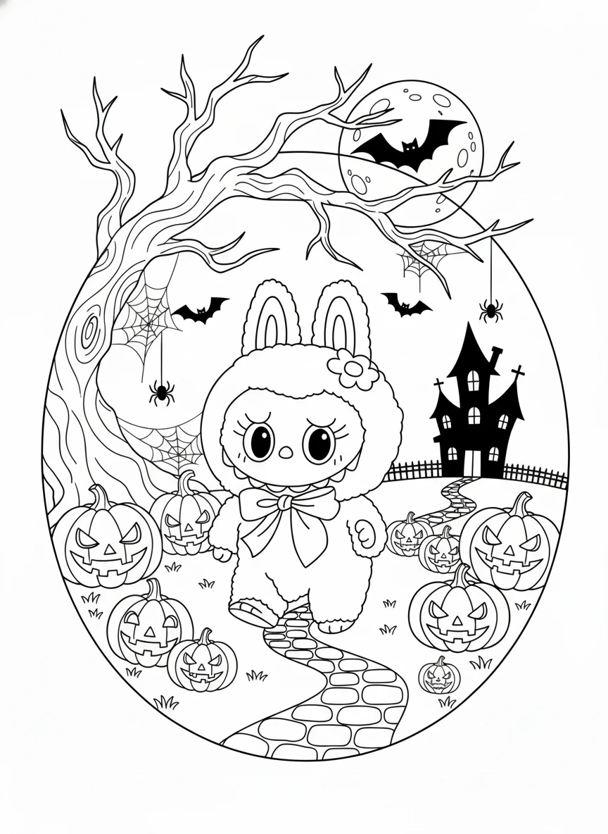 coloriage Labubu Halloween d'enfant a imprimer