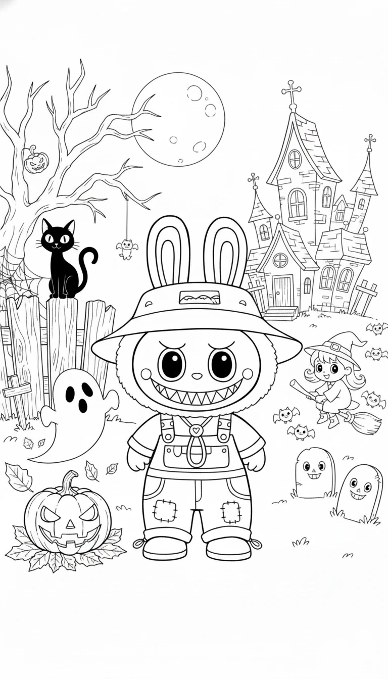 coloriage Labubu Halloween et decoupage