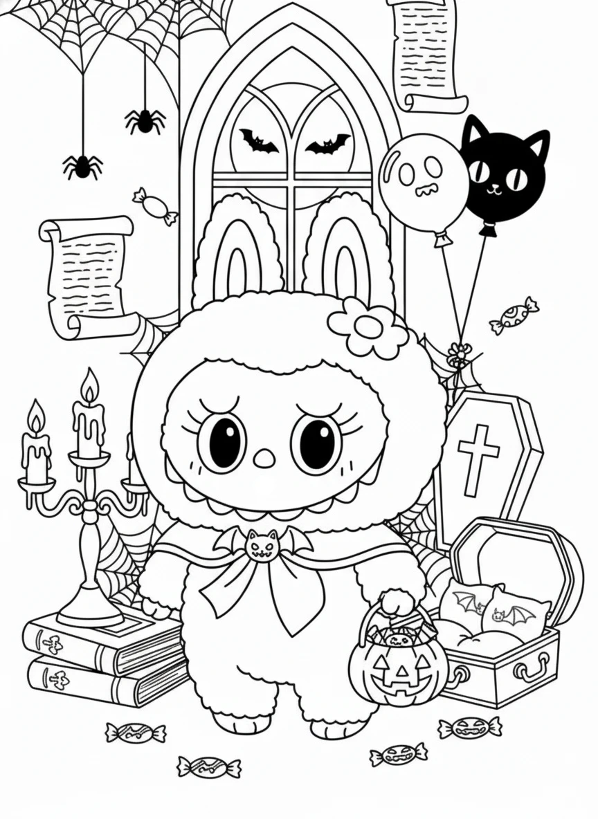 coloriage Labubu Halloween à imprimer pour enfant de 4 ans