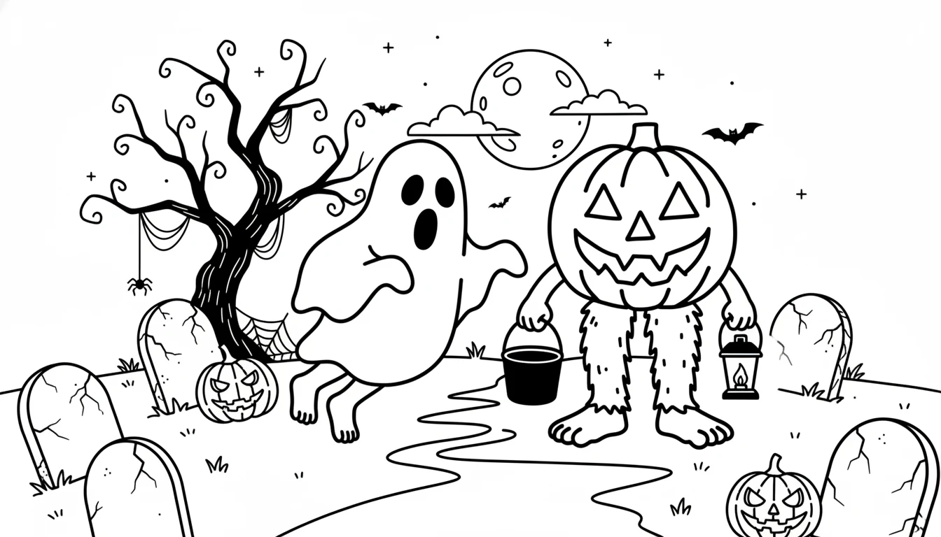 coloriage Spooky et Pumpky et découpage à imprimer