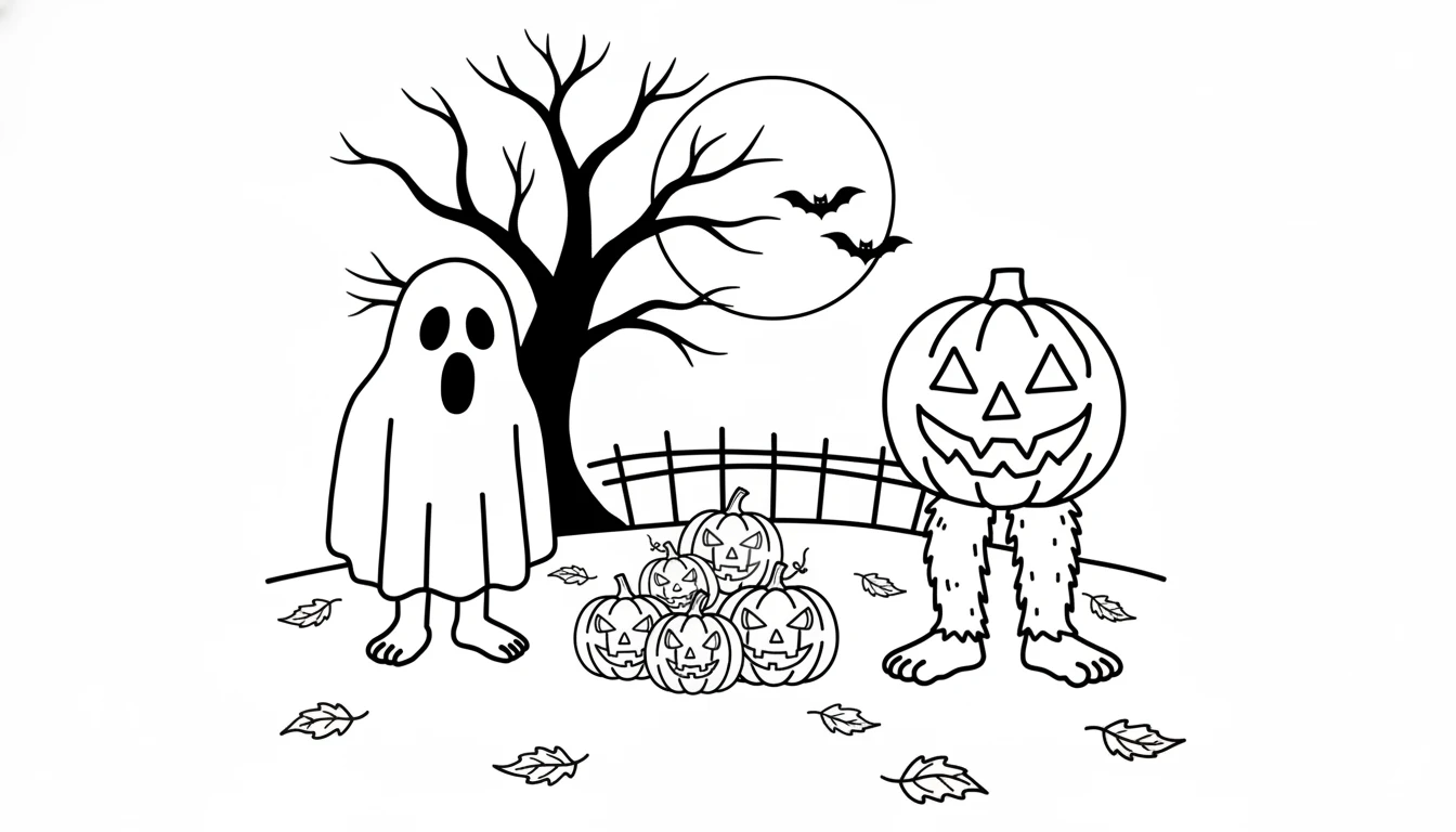 coloriage Spooky et Pumpky pour enfant de 7 ans