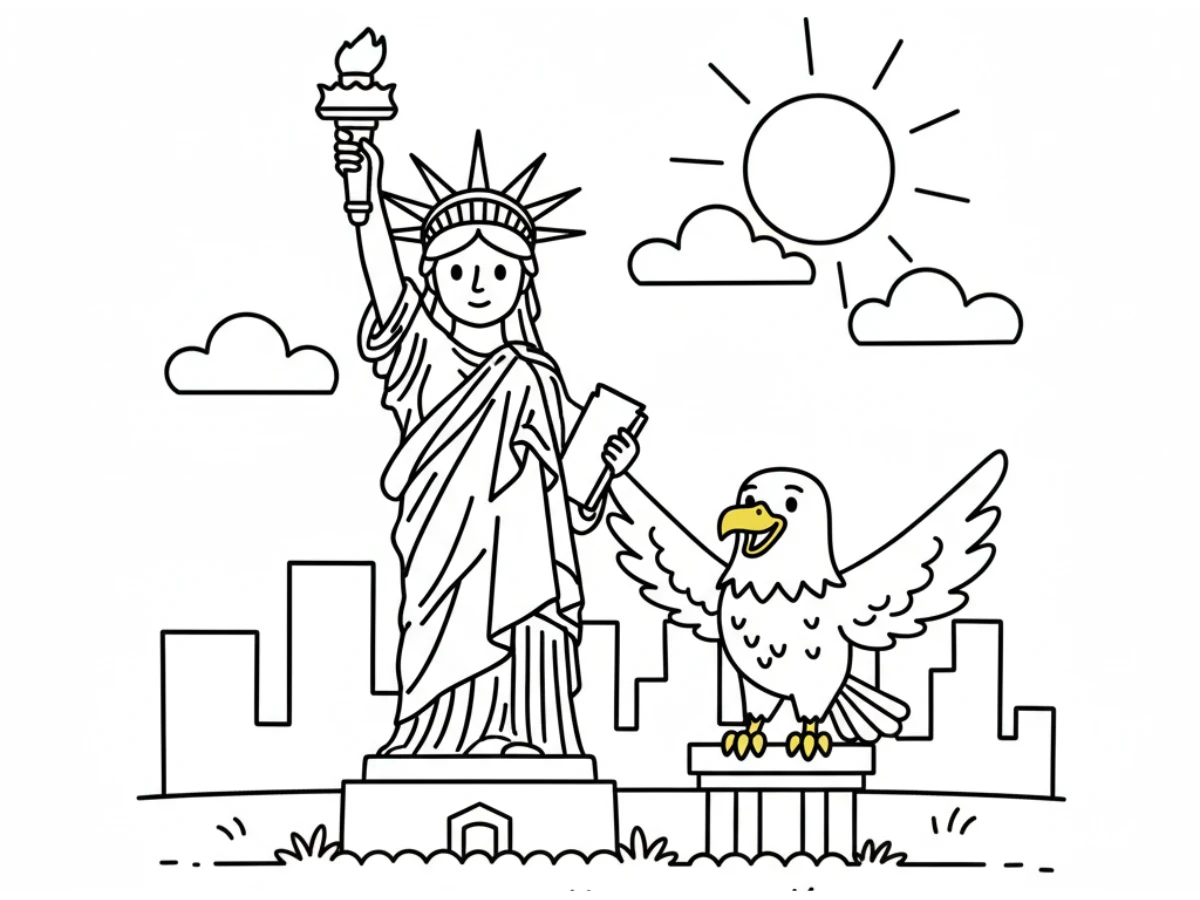 coloriage Statue de la Liberté a imprimer pour enfant de 4 ans