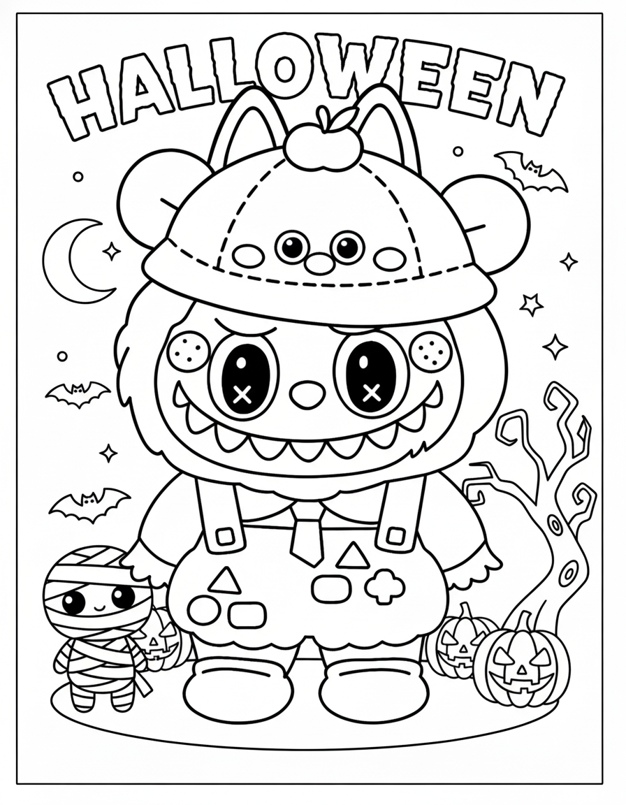 coloriage Labubu Halloween à imprimer pour enfant de 9 ans