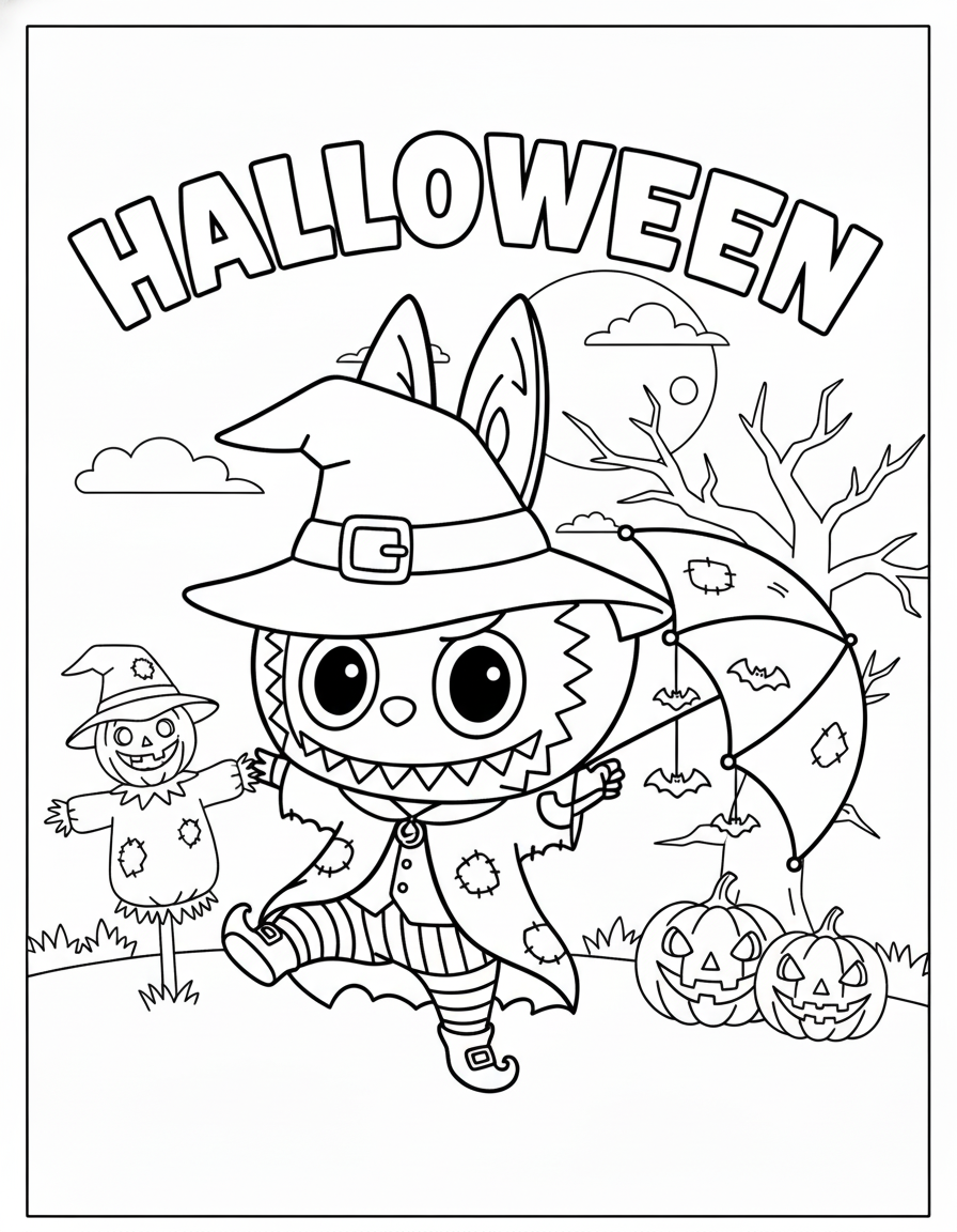 coloriage Labubu Halloween à imprimer kawaii