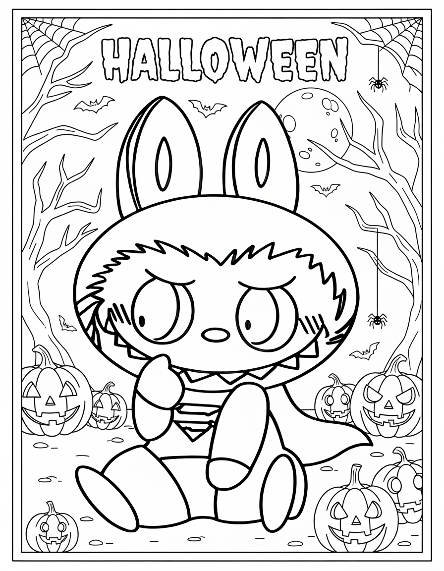 coloriage Labubu Halloween a imprimer pour enfant de 4 ans