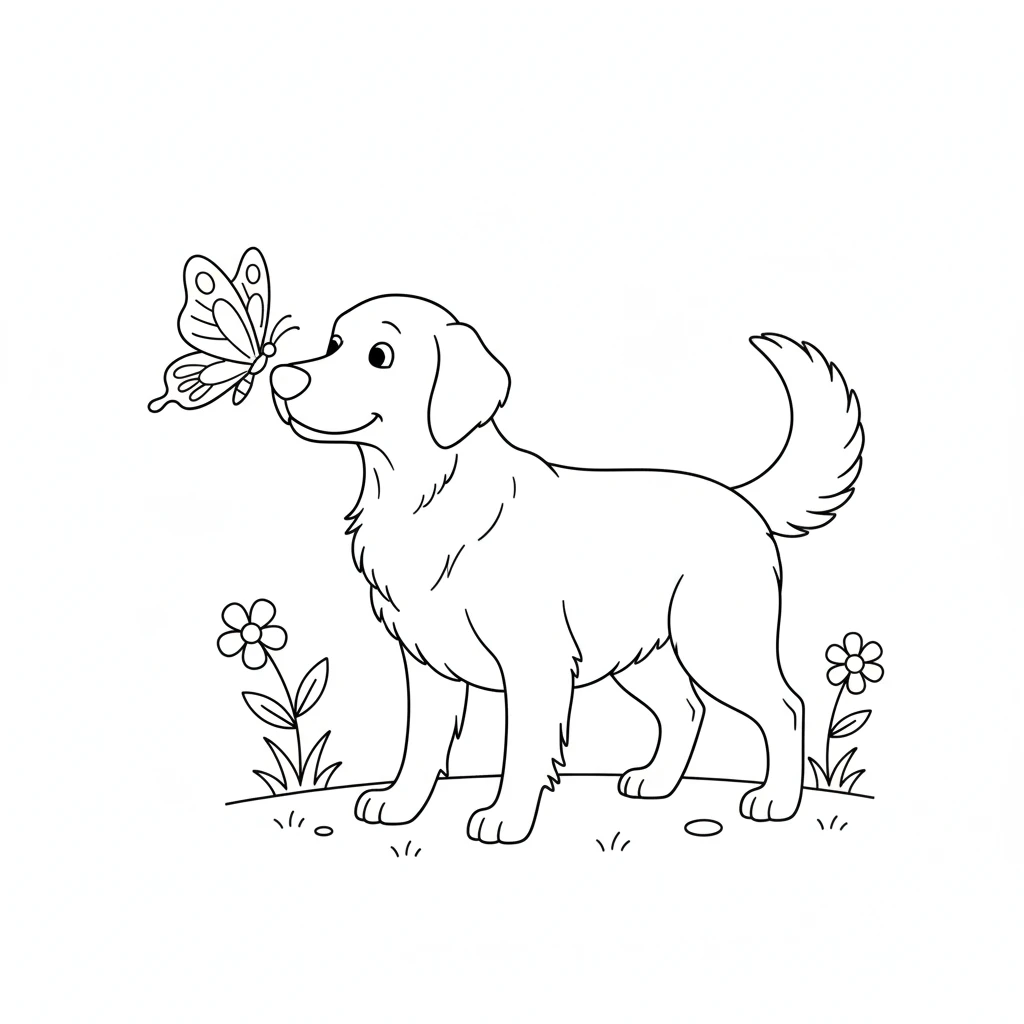 image pour coloriage Golden Retriever enfant