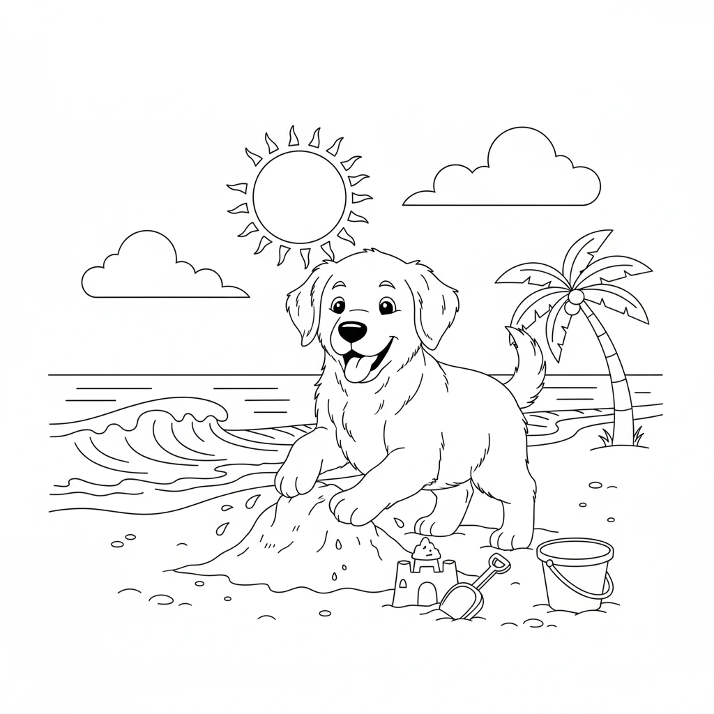 coloriage Golden Retriever pour enfants à imprimer 1
