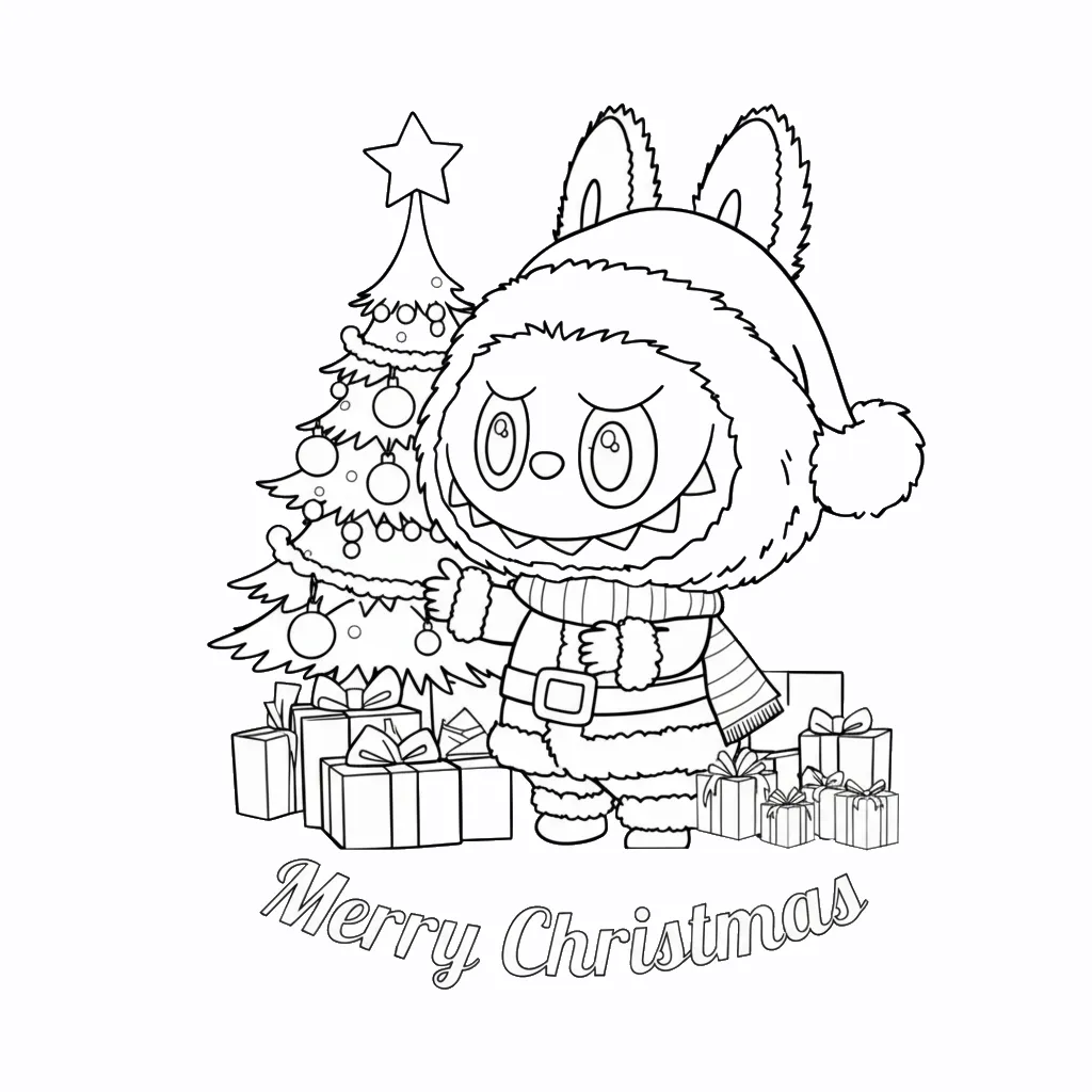 coloriage Labubu Noel et decoupage