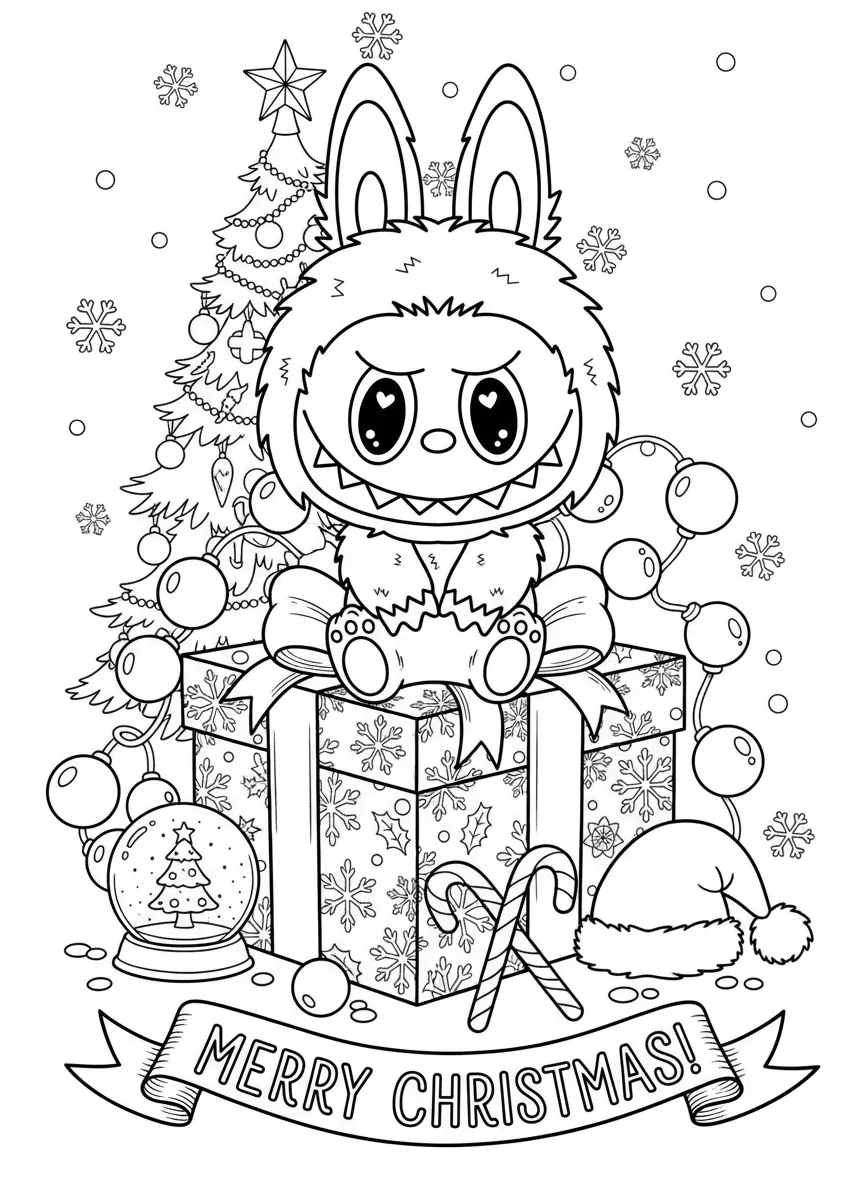 coloriage Labubu Noel à imprimer pour enfant de 7 ans