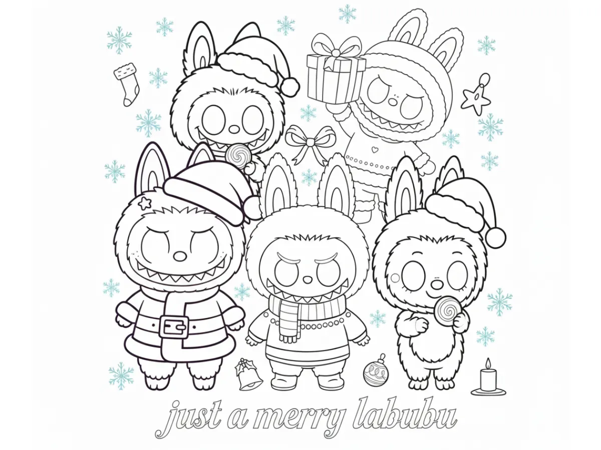 coloriage Labubu Noel à imprimer pour enfant de 4 ans