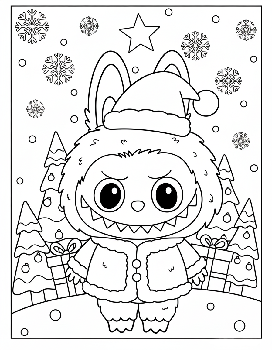 coloriage Labubu Noel à imprimer pour enfant de 3 ans