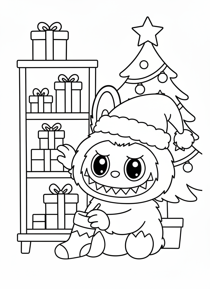 coloriage Labubu Noel pour enfant de 3 ans