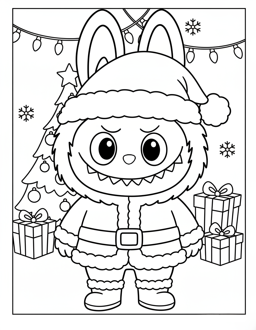 coloriage Labubu Noel à imprimer pour enfant de 9 ans