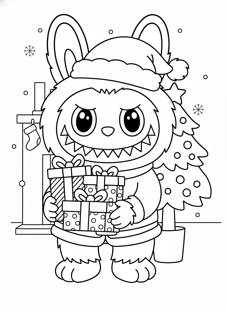 coloriage Labubu Noel et apprentissage