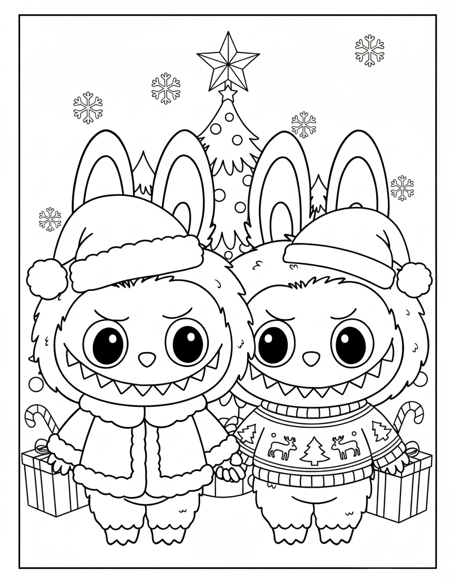 imprimer coloriage Labubu Noel pour enfant
