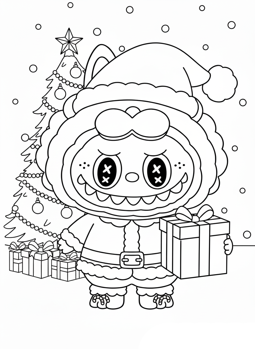 coloriage Labubu Noel à imprimer pdf