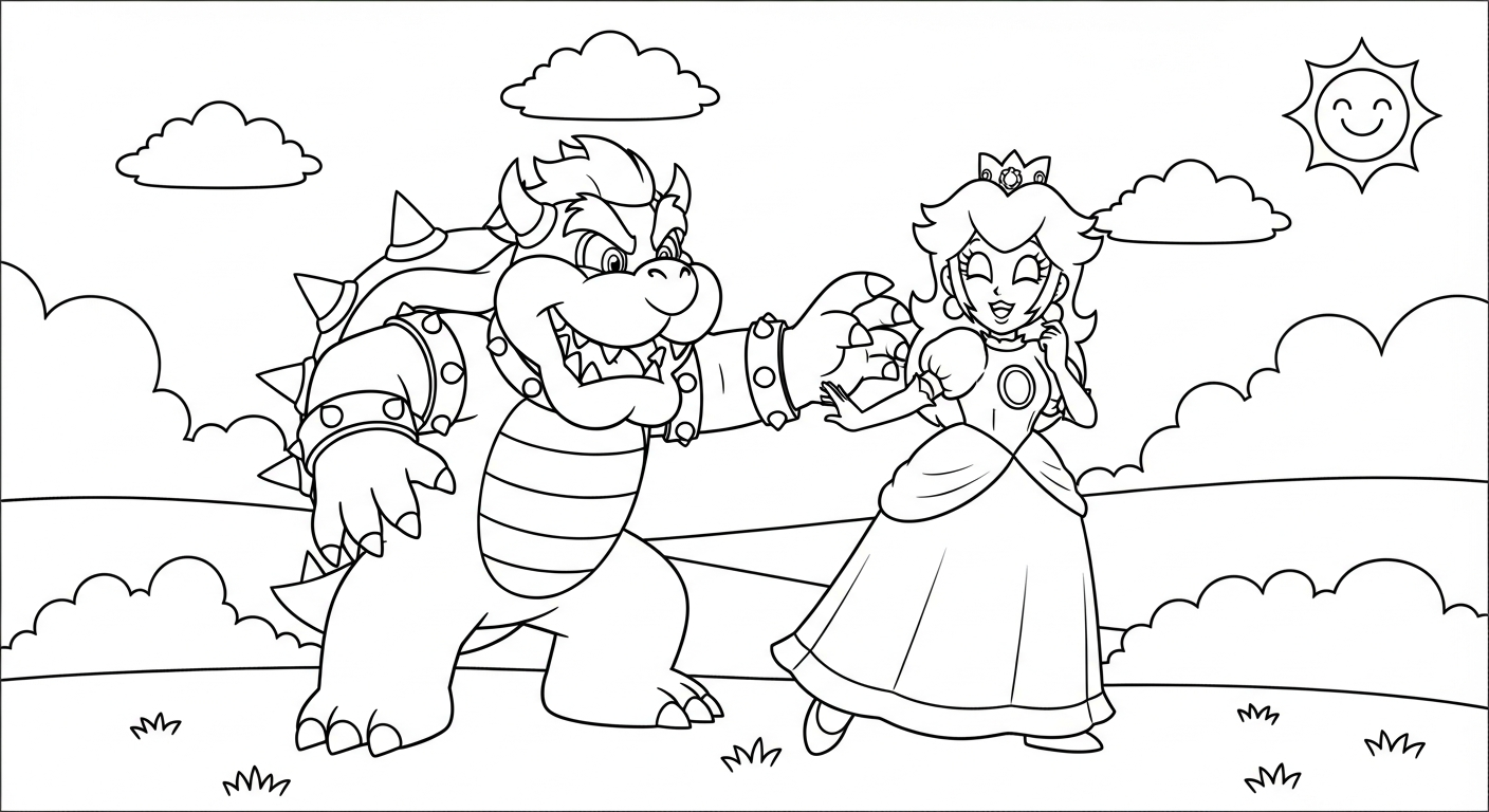 coloriage Princesse Peach updated pour enfant de 5 ans