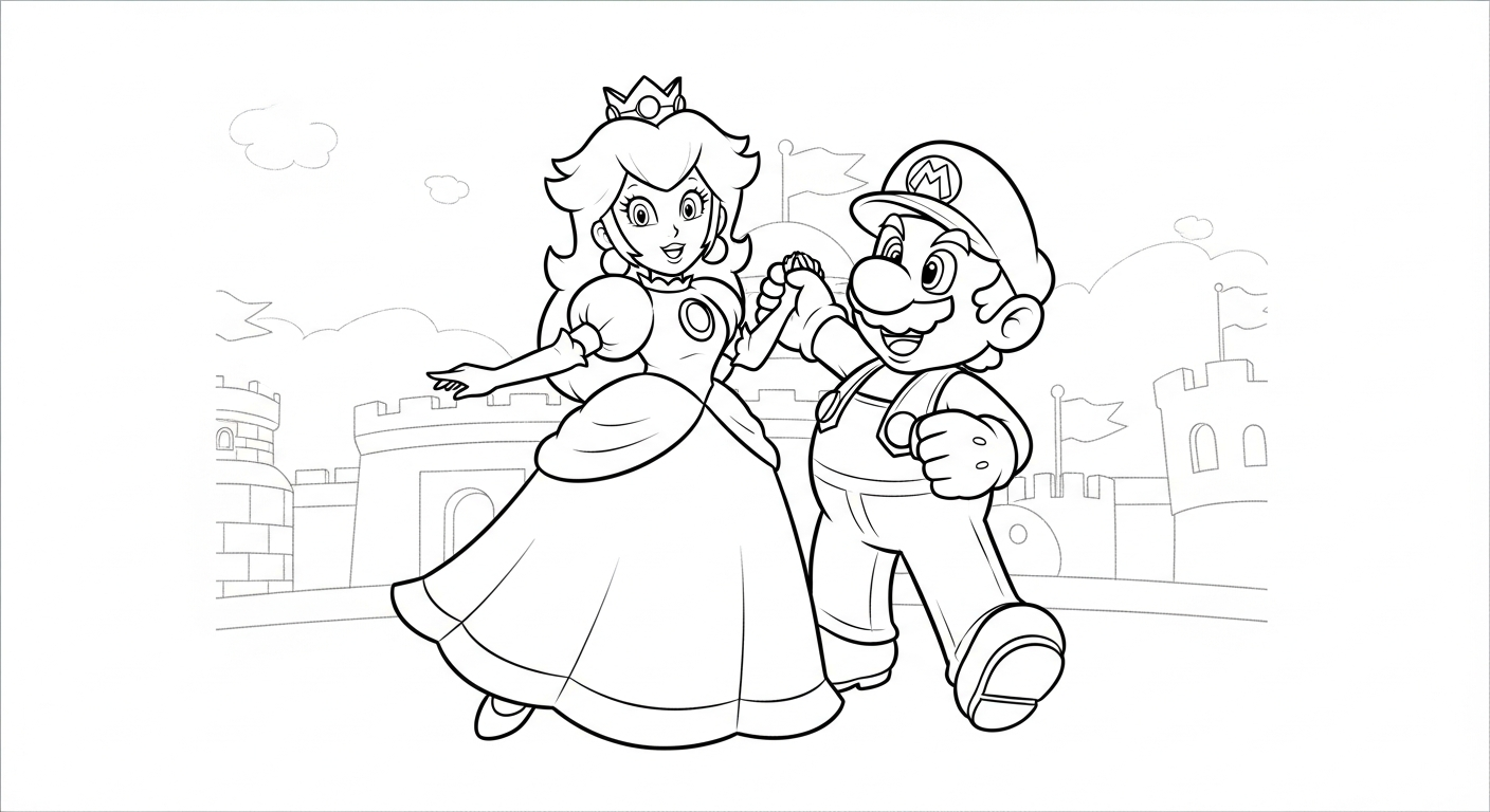 coloriage Princesse Peach updated à imprimer pour enfant de 9 ans