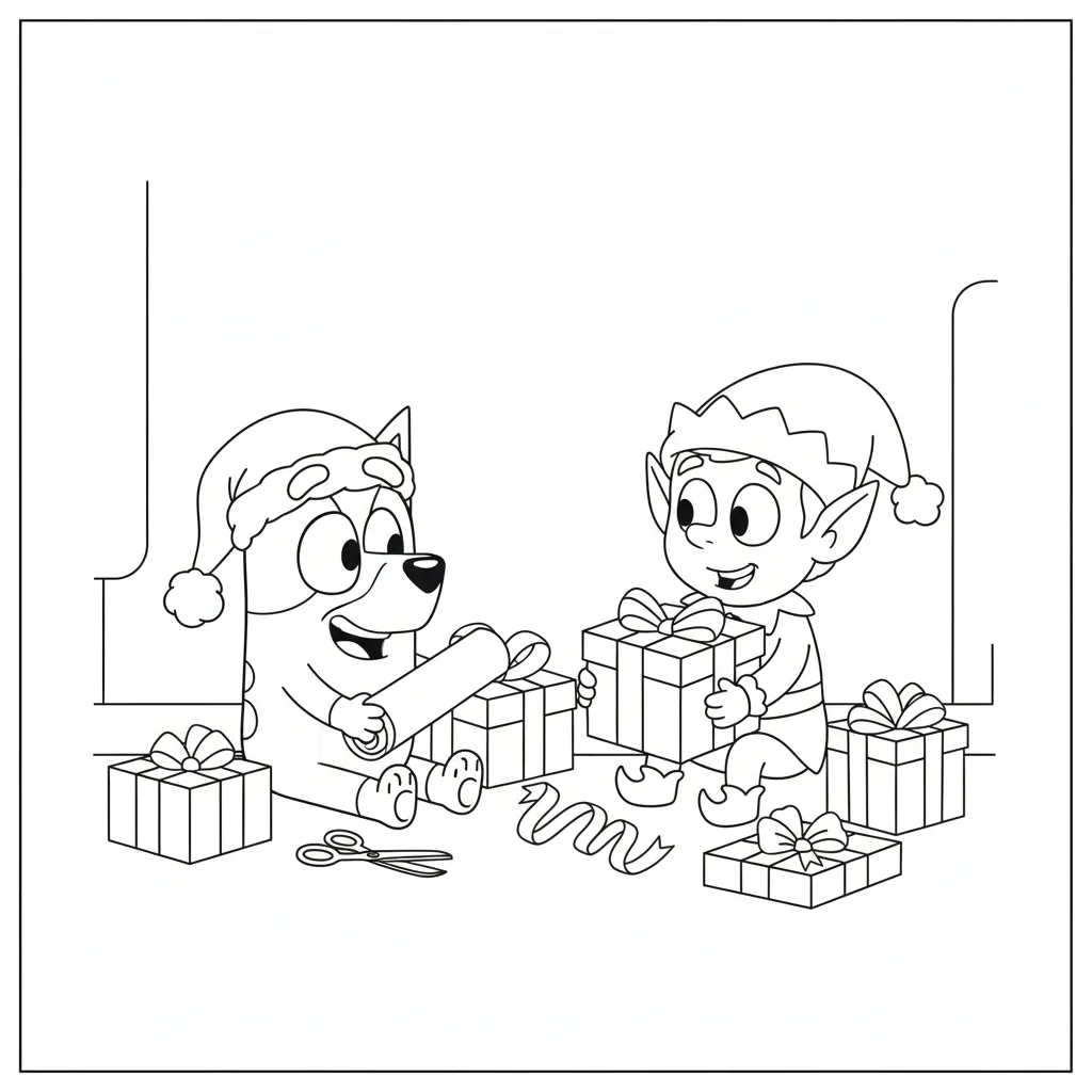 coloriage Bluey Noel pour enfant gratuit 1
