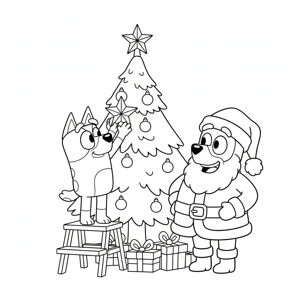 coloriage Bluey Noel à imprimer gratuitement pdf 1