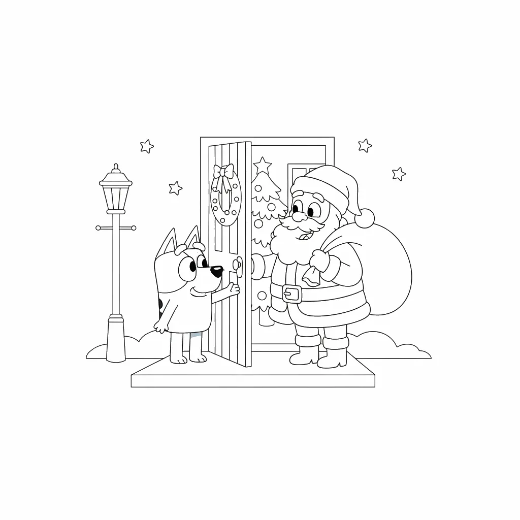 coloriage Bluey Noel pour enfant de 4 ans