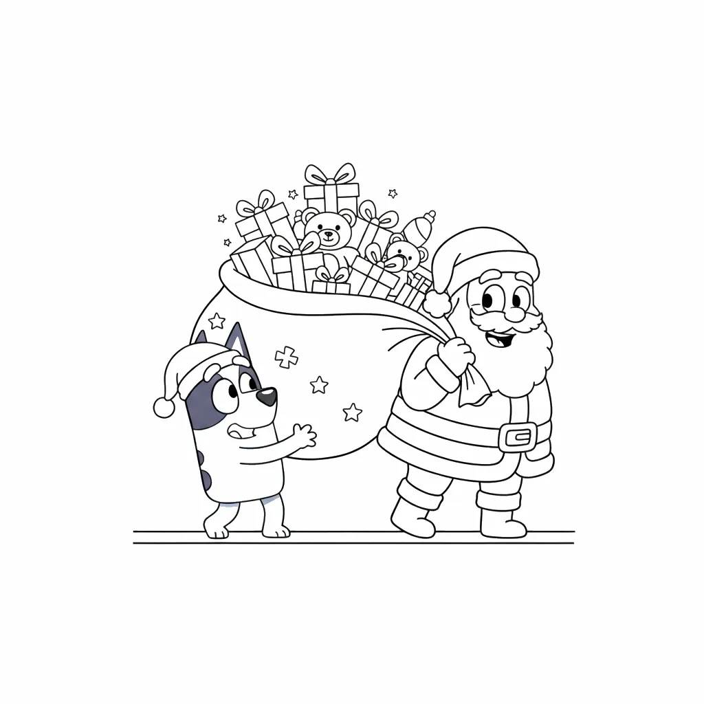 coloriage Bluey Noel et apprentissage