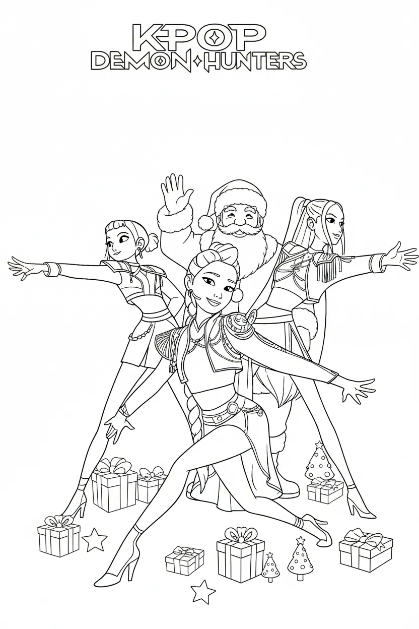 coloriage Huntrix Noel pour enfant de à imprimer