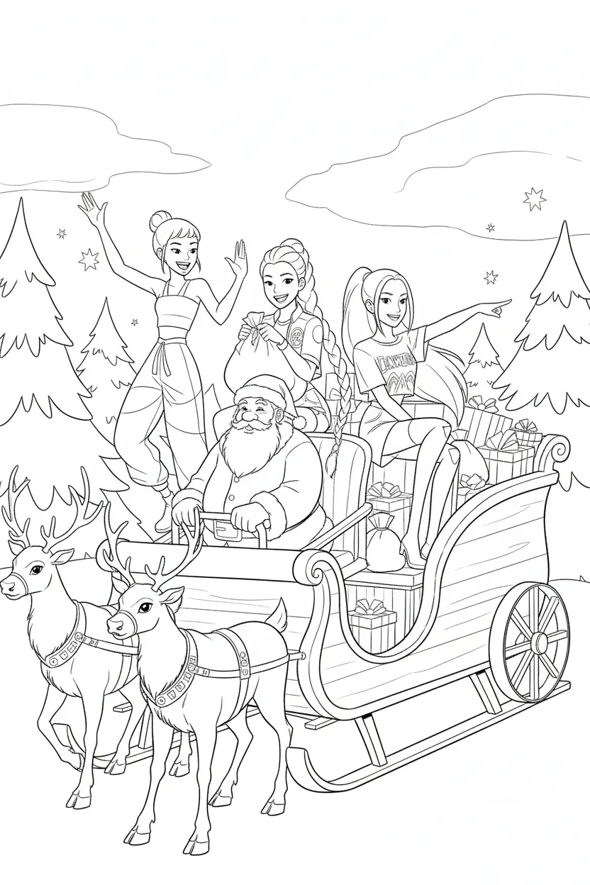 coloriage Huntrix Noel à imprimer pour enfant de 7 ans