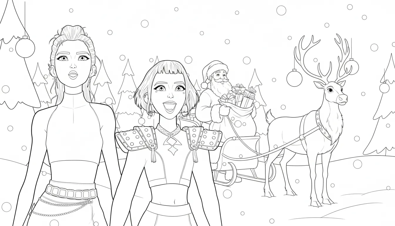 coloriage Huntrix Noel pour enfants a imprimer