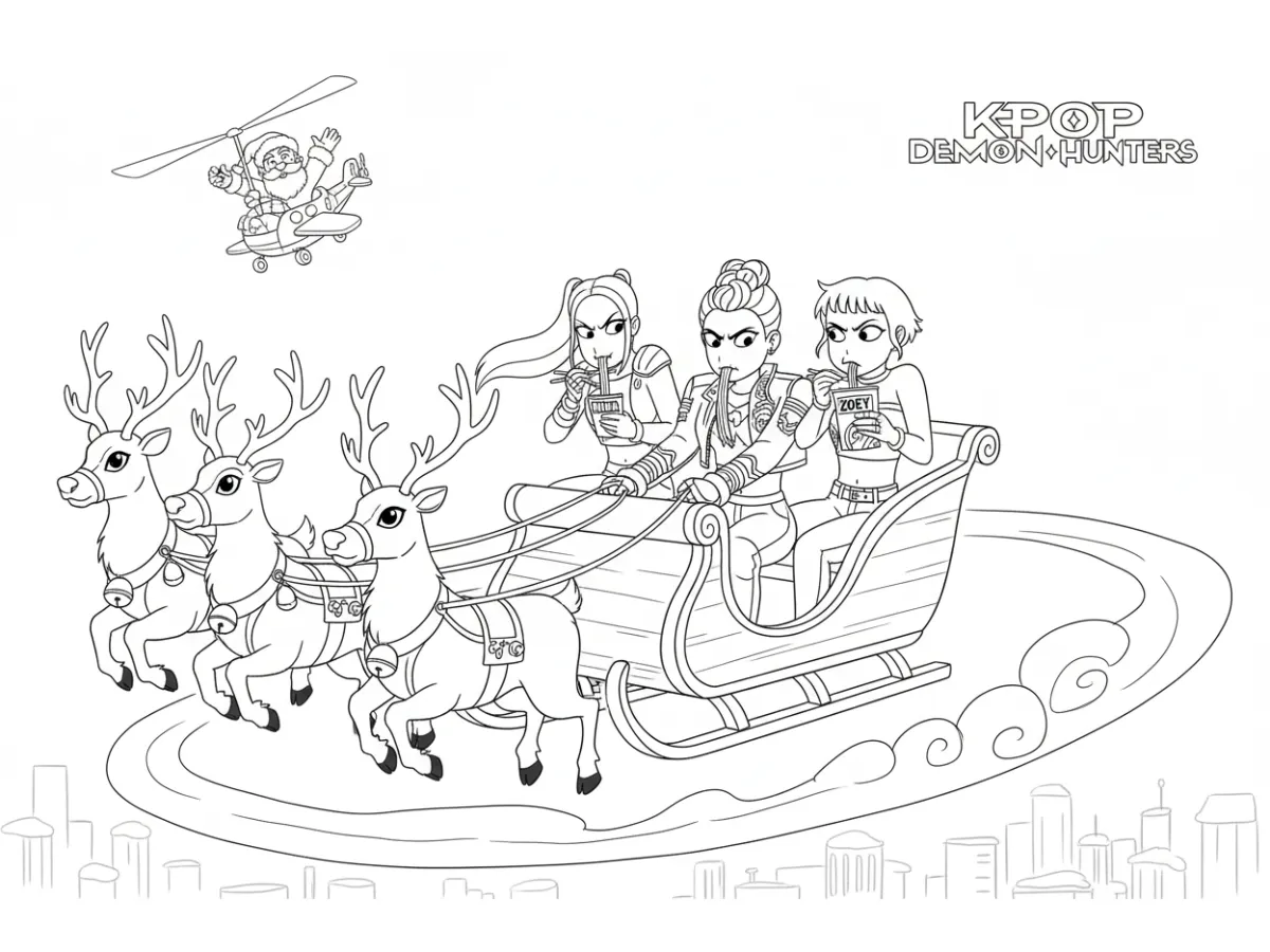 coloriage Huntrix Noel gratuit à imprimer