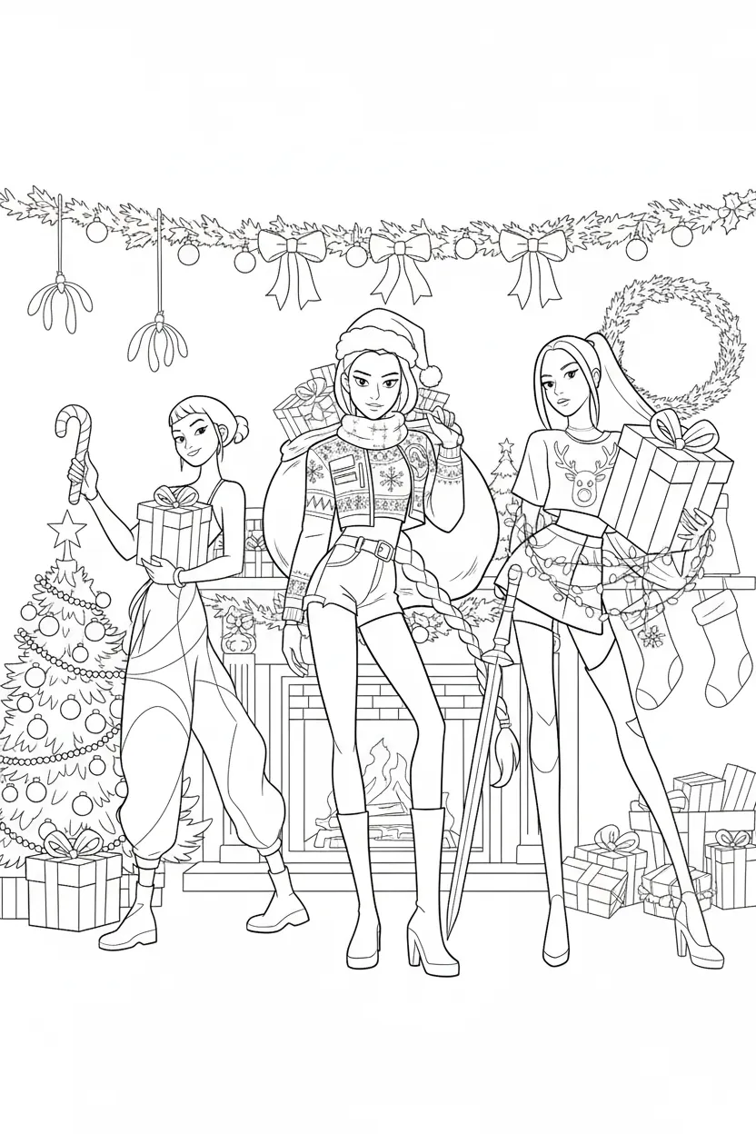 coloriage Huntrix Noel pour enfant gratuit