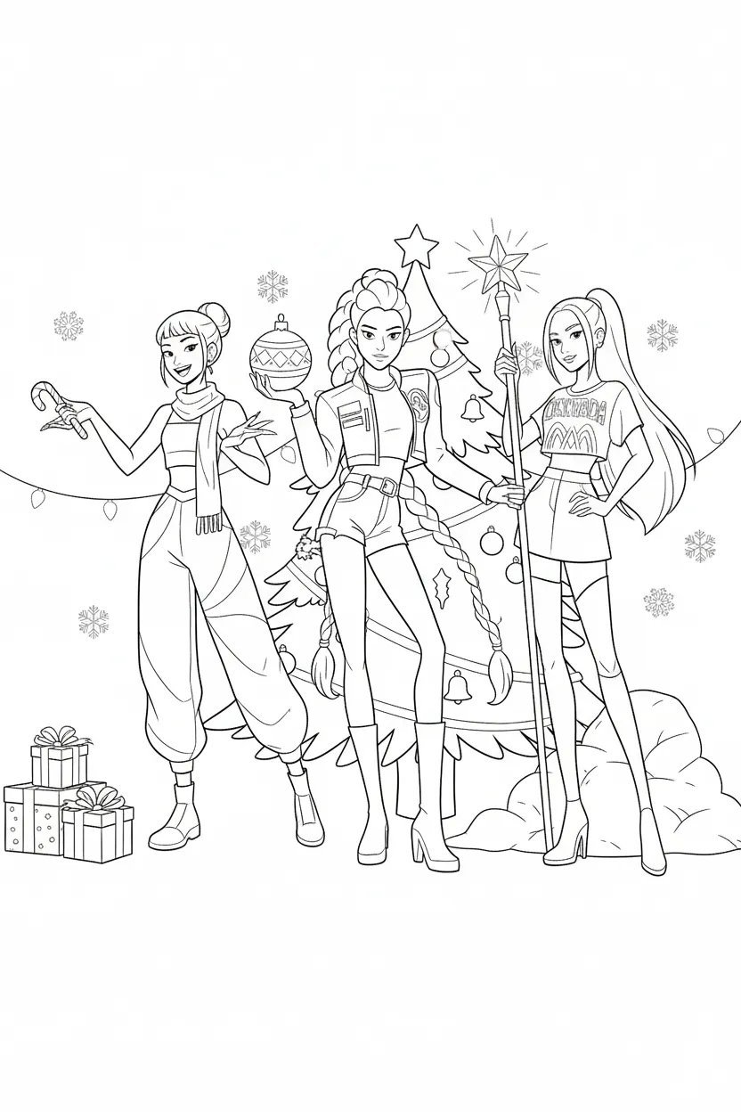 coloriage Huntrix Noel gratuit à imprimer 1
