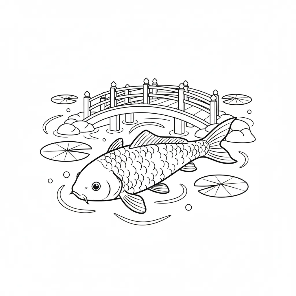 coloriage Koï à imprimer pour enfant de 7 ans