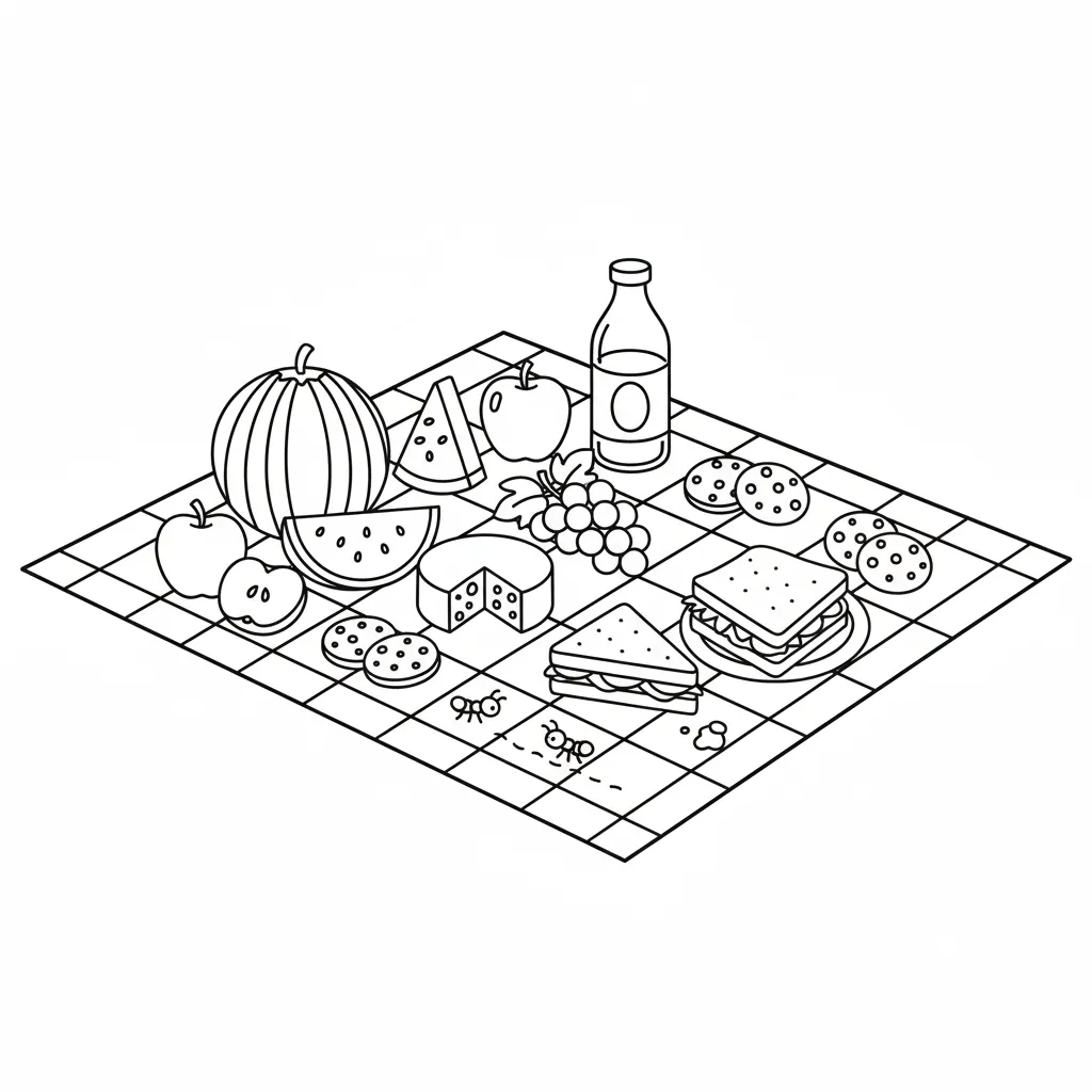 coloriage Pique Nique à imprimer kawaii