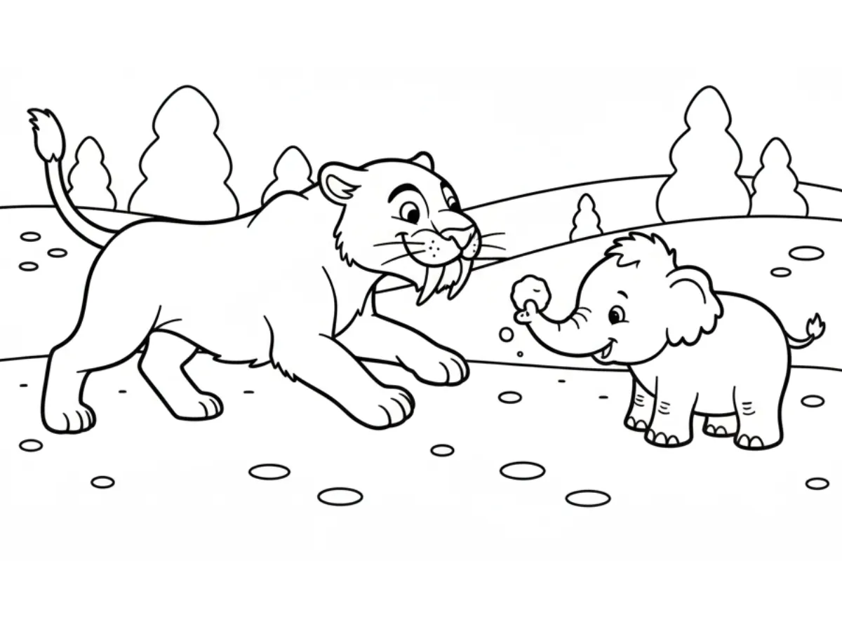 coloriage Smilodon à imprimer pour enfant de 2 ans