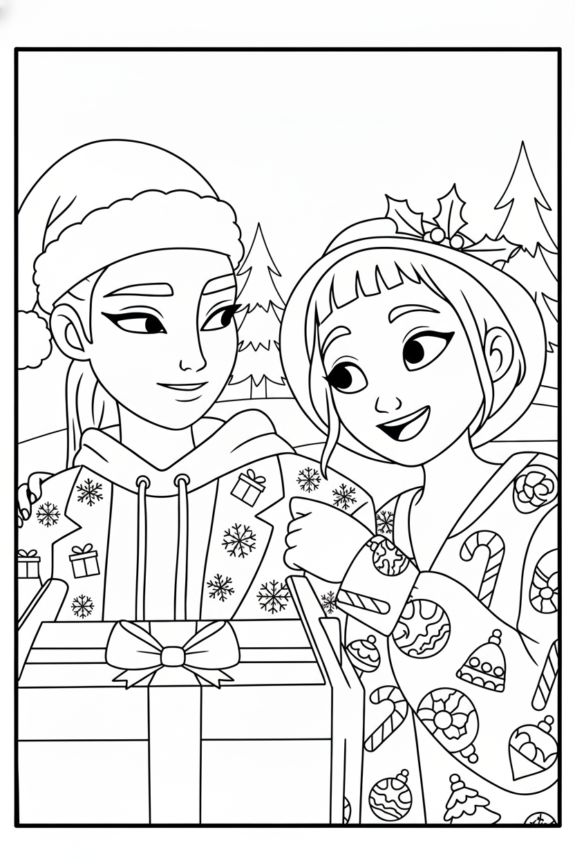 coloriage Huntrix Noël gratuit en ligne